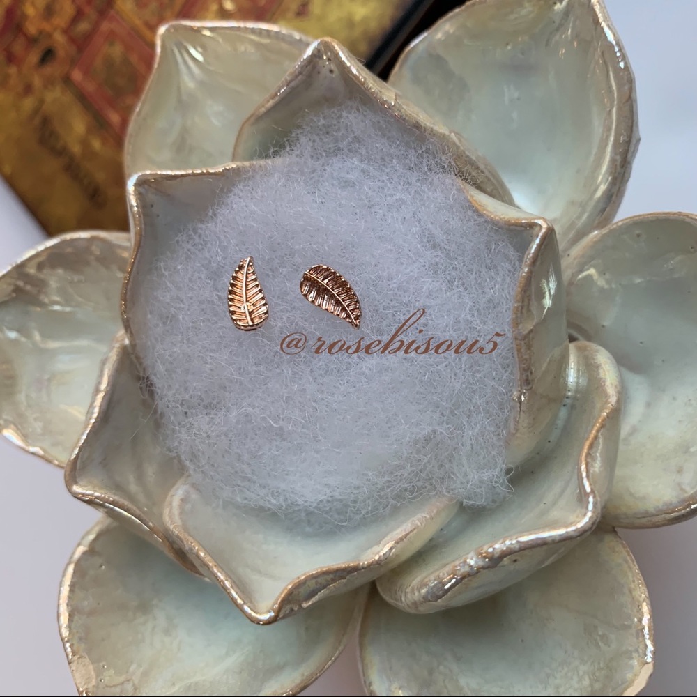 🌿🆕 Boho Rose Gold Palm Frond Studs - Picture 3 of 7